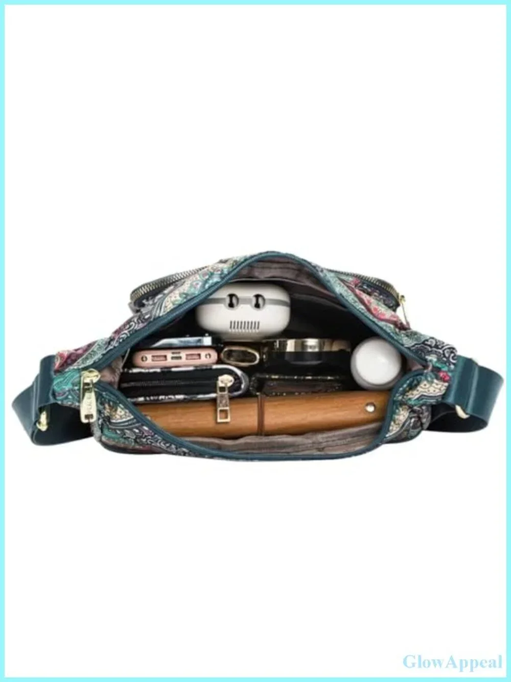 Nylon Tote Satchel with 10 Pockets, Adjustable Strap, Anti-Theft Back Zipper
